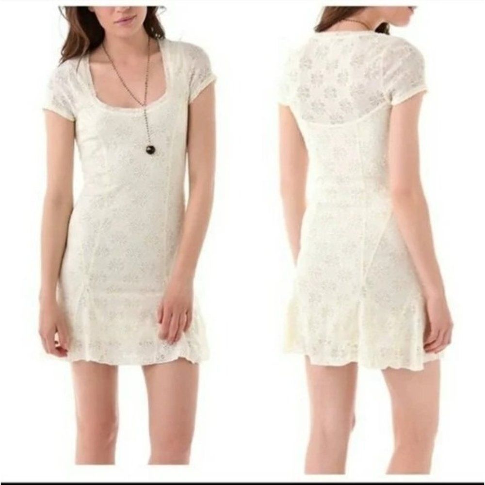 Free People Daisy Godet Ivory Lace Mini Dress
